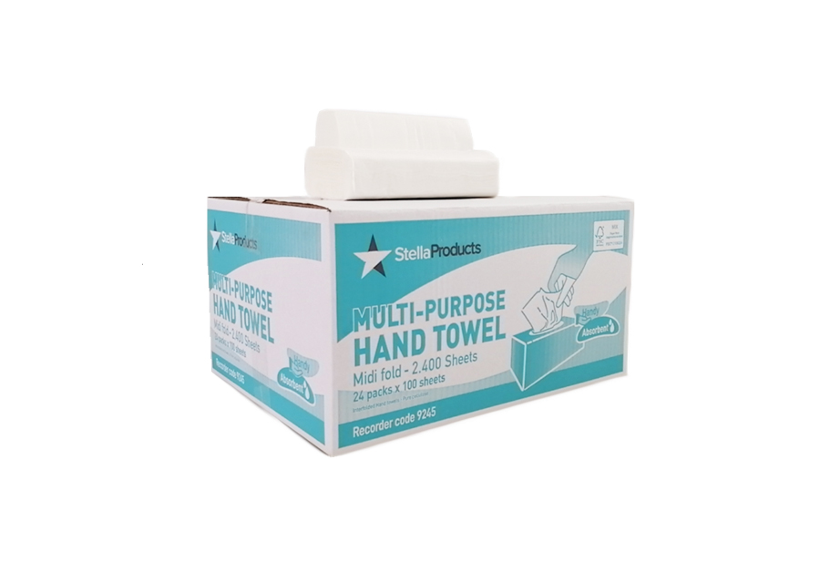 Midifold Towel - 9245 - Stella White 2ply 2400sh / ctn